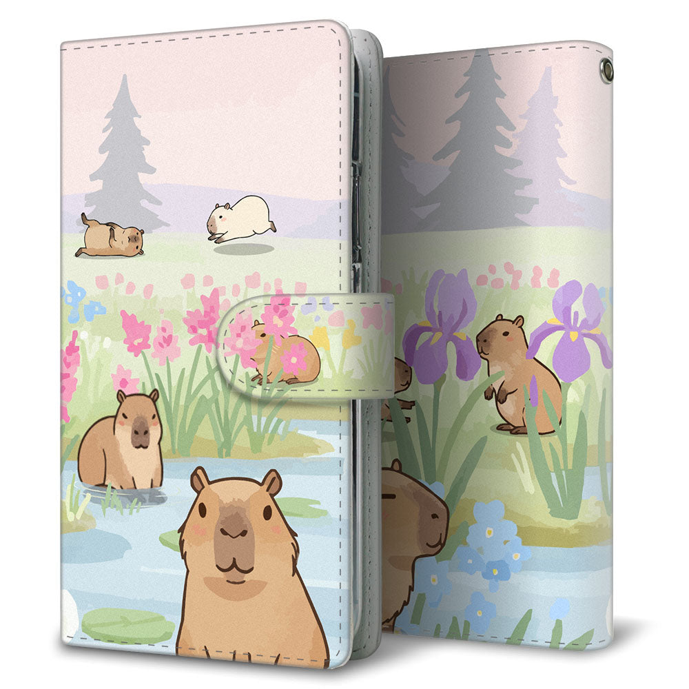 OPPO Reno5 A カピバラとかわいい時間 プリント手帳型ケース 耐衝撃