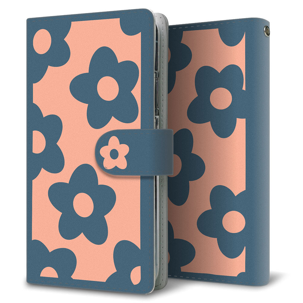 iPhone14 ふちどりデイジー 大人かわいい プリント手帳型ケース 耐衝撃