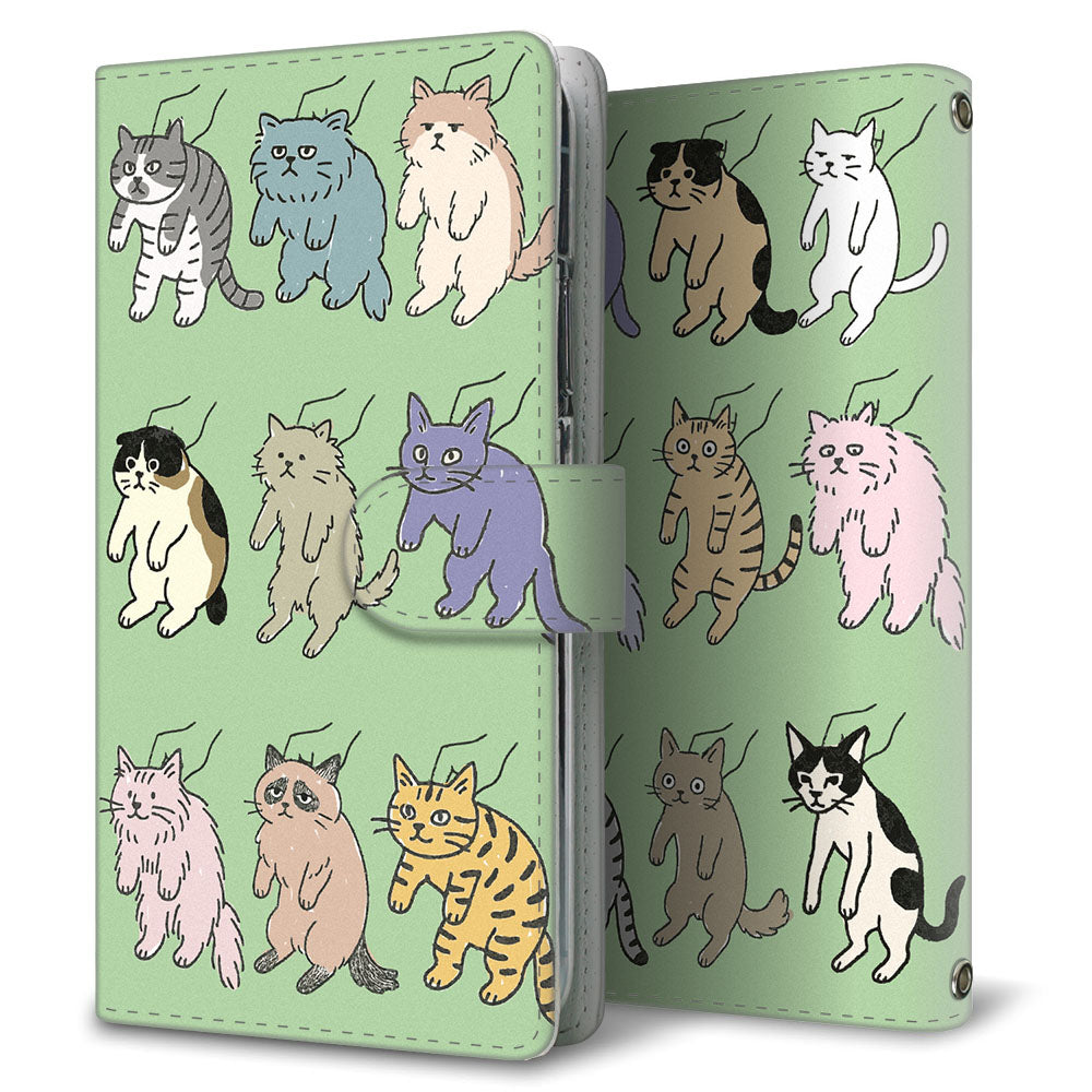 BASIO4 au 借りてきた猫 プリント手帳型ケース 耐衝撃