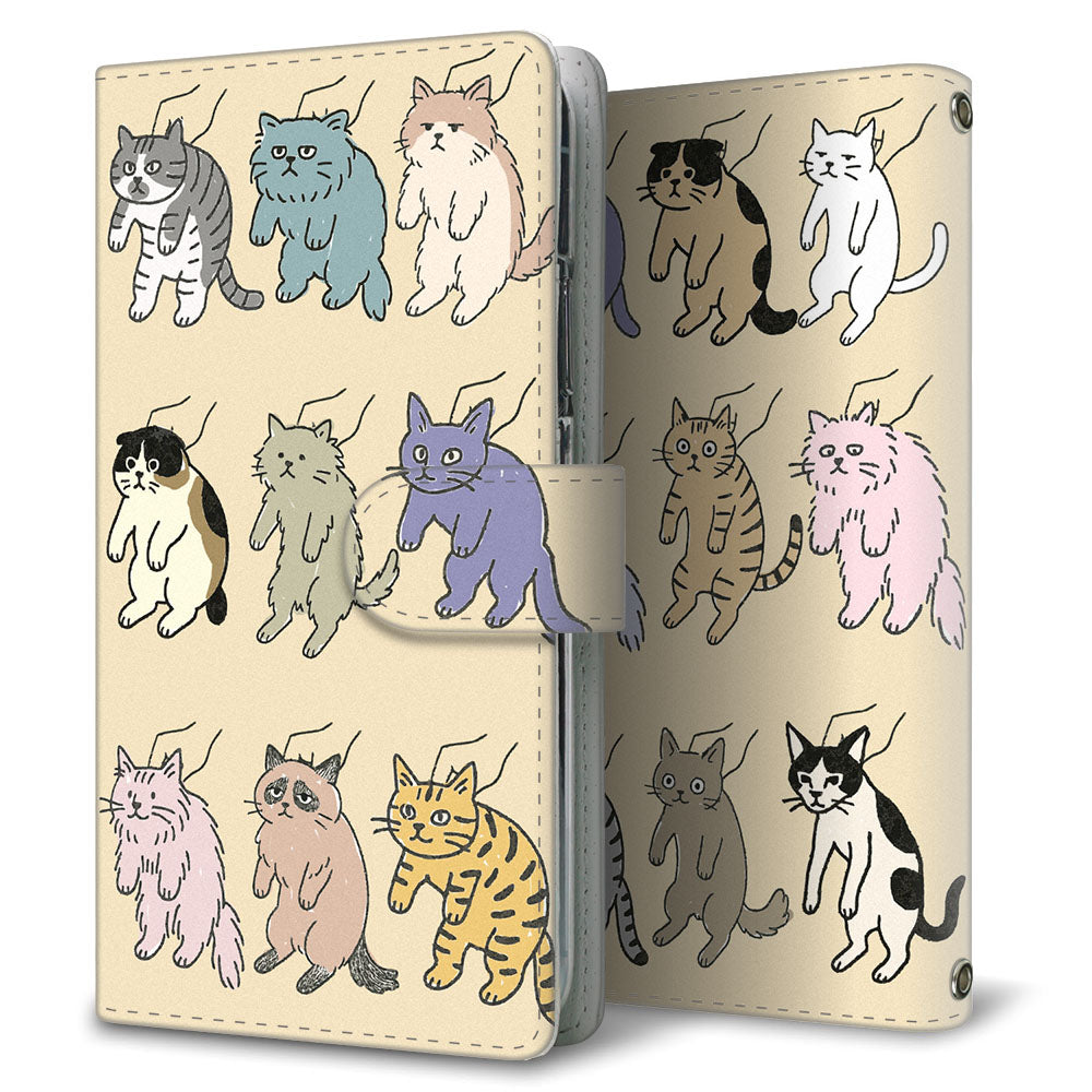 BASIO4 au 借りてきた猫 プリント手帳型ケース 耐衝撃