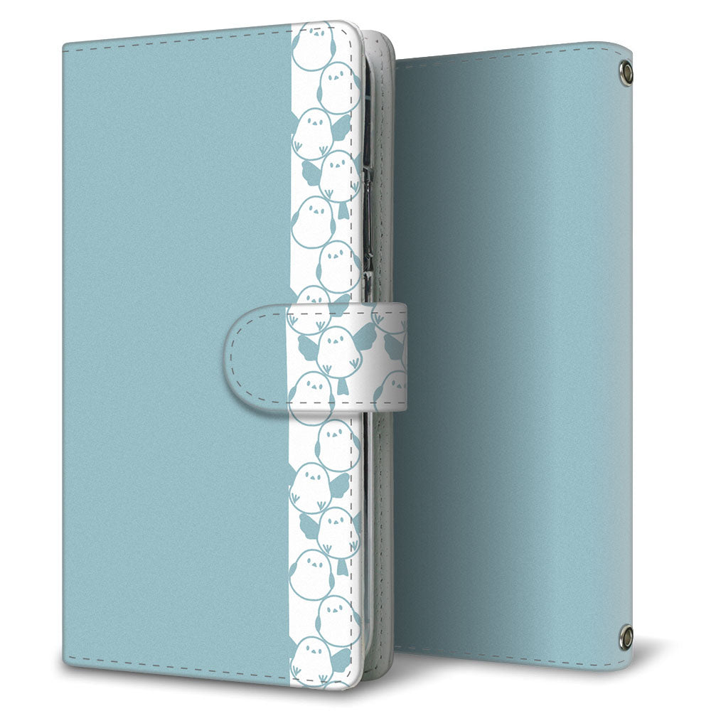 らくらくスマートフォン me F-03K docomo くすみシマエナガ プリント手帳型ケース 耐衝撃