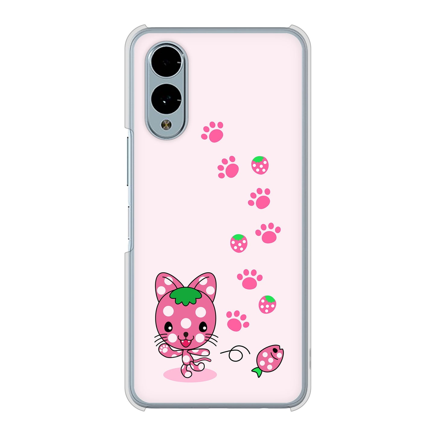 arrows We2 F-52E docomo 高画質仕上げ 背面印刷 ハードケースむかいあぐる イチゴ猫のにゃんベリー