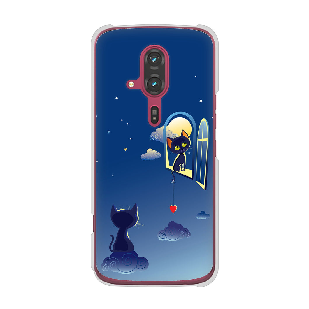 らくらくスマートフォン F-53E docomo 高画質仕上げ 背面印刷 ハードケース夜とネコ