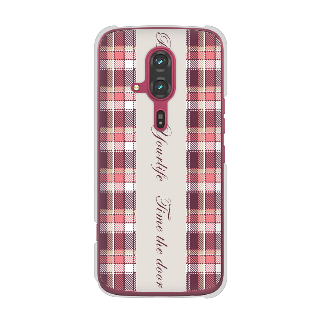 らくらくスマートフォン F-53E docomo 高画質仕上げ 背面印刷 ハードケースピンクチェック