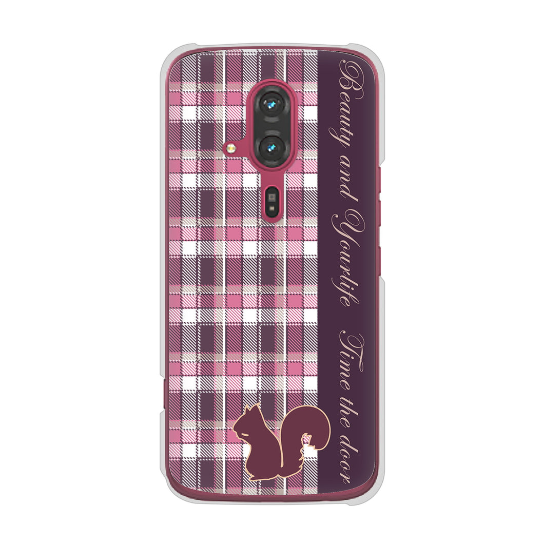 らくらくスマートフォン F-53E docomo 高画質仕上げ 背面印刷 ハードケースピンクチェック