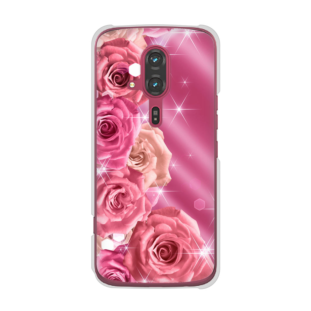 らくらくスマートフォン F-53E docomo 高画質仕上げ 背面印刷 ハードケース 【1182 ピンクの薔薇に誘われて】