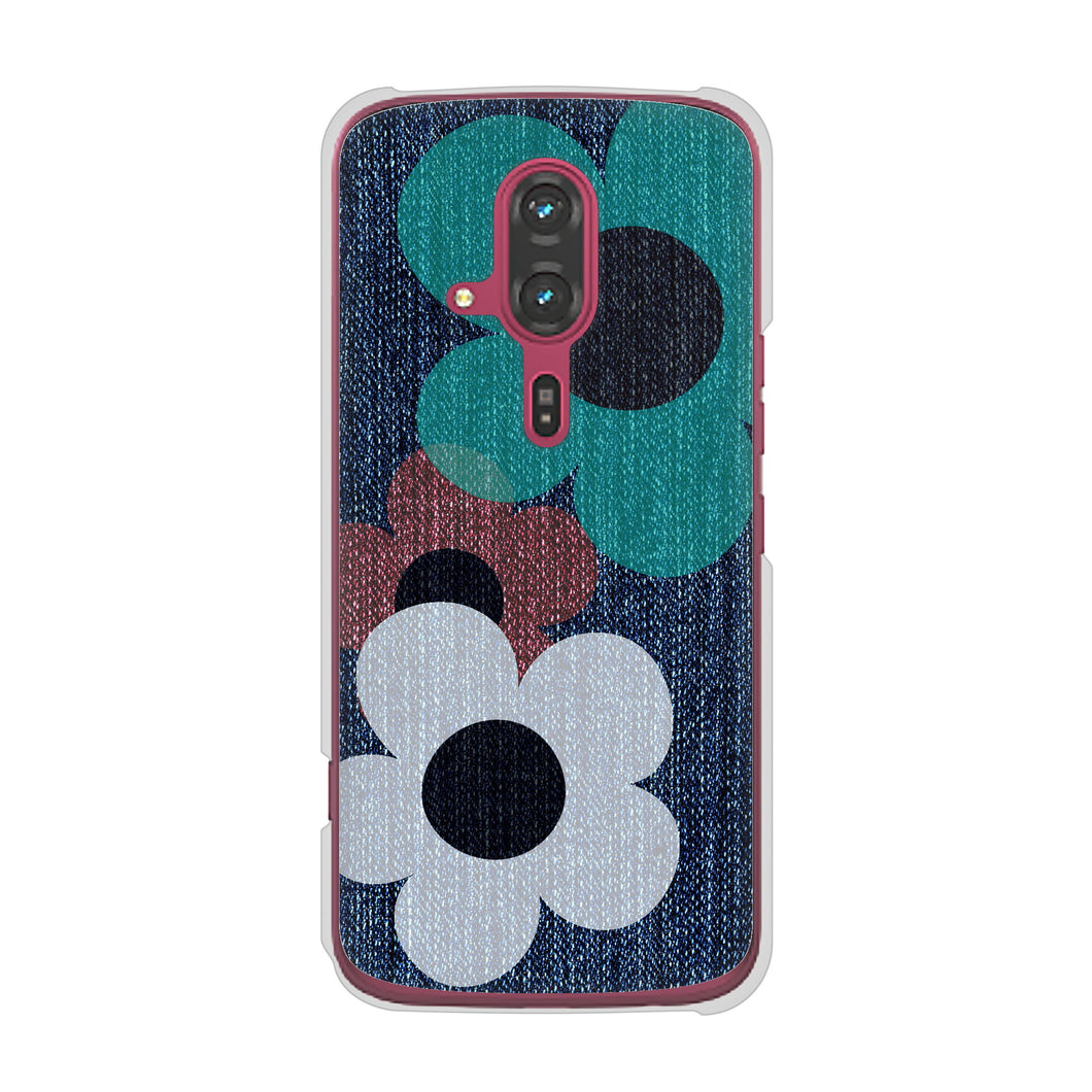 らくらくスマートフォン F-53E docomo 高画質仕上げ 背面印刷 ハードケース 【EK869 ルーズフラワーinデニム風】