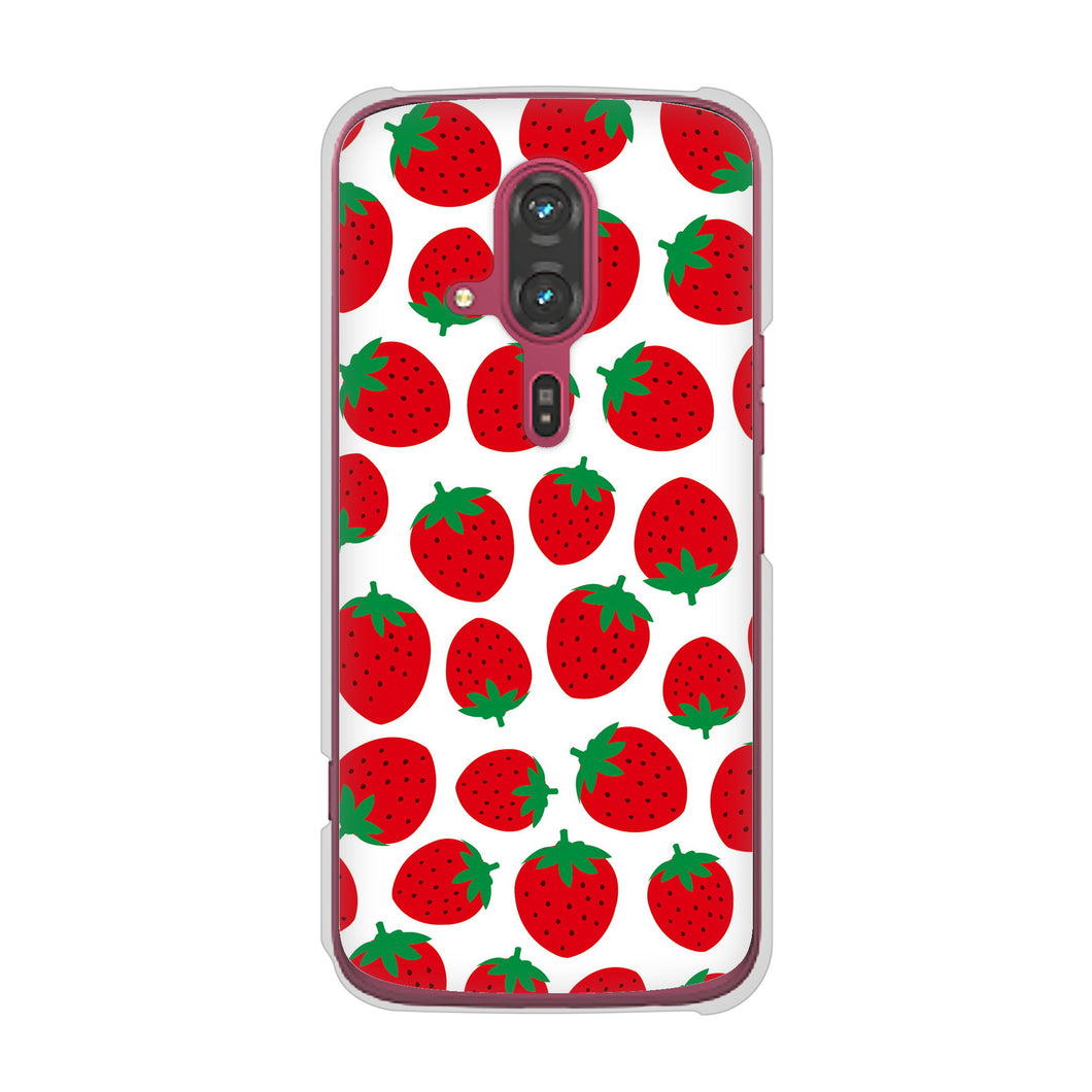 らくらくスマートフォン F-53E docomo 高画質仕上げ 背面印刷 ハードケース小さいイチゴ模様