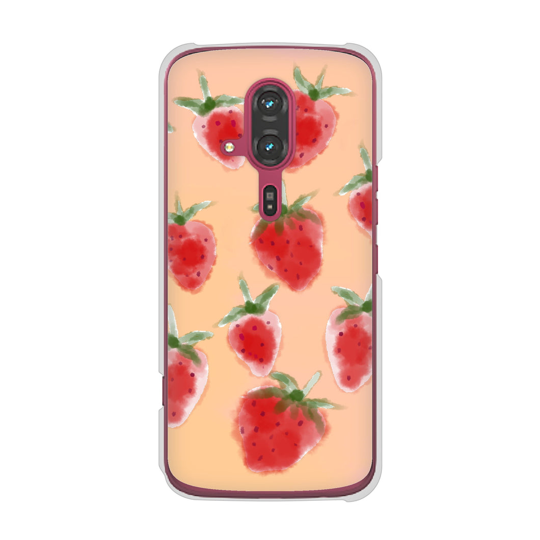 らくらくスマートフォン F-53E docomo 高画質仕上げ 背面印刷 ハードケースイチゴ 水彩