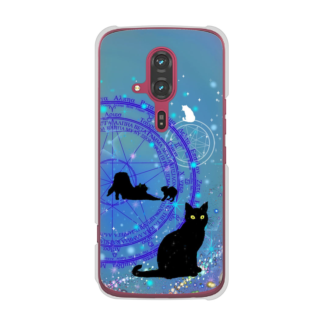 らくらくスマートフォン F-53E docomo 高画質仕上げ 背面印刷 ハードケース魔法陣猫