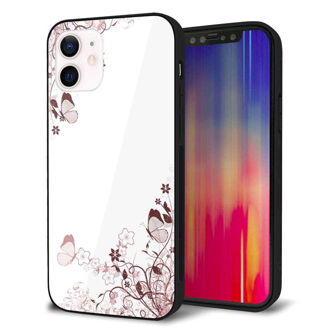 iPhone12 強化ガラス&TPUスマホケース ガラプリ【142 桔梗と桜と蝶】