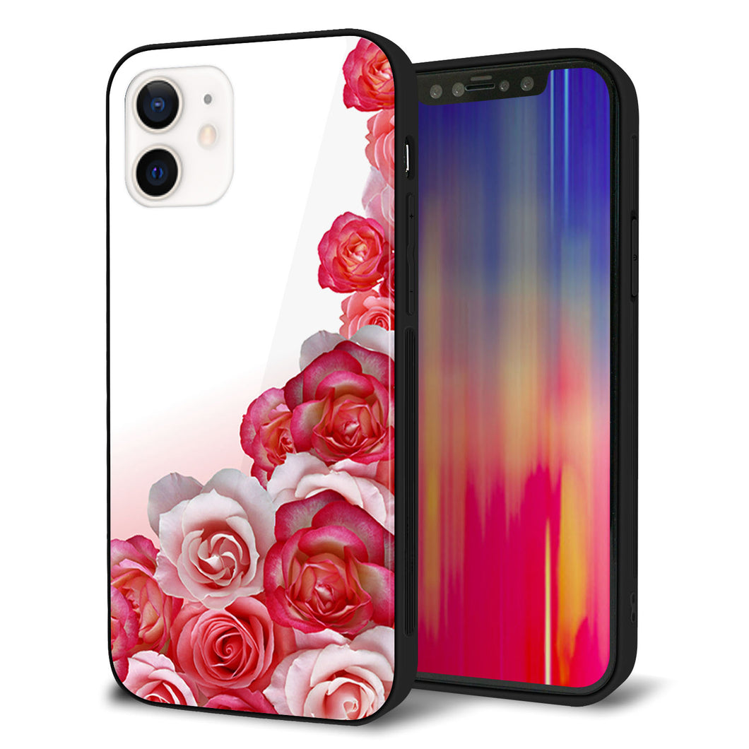 iPhone12 強化ガラス&TPUスマホケース ガラプリ【299 薔薇の壁】