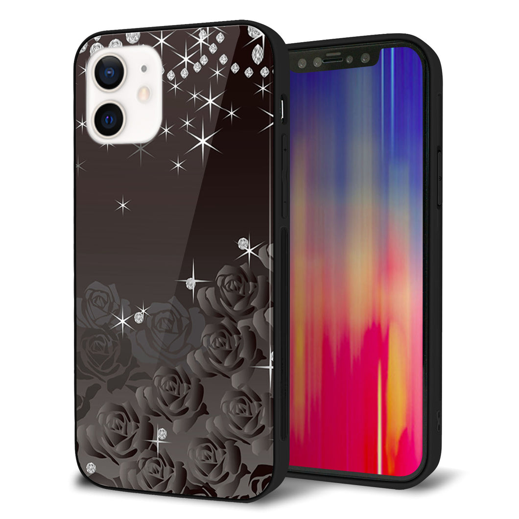 iPhone12 強化ガラス&TPUスマホケース ガラプリ【327 薔薇とダイヤモンド】