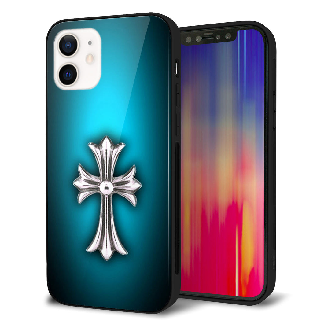 iPhone12 強化ガラス&TPUスマホケース ガラプリ【334 クロスブルー】