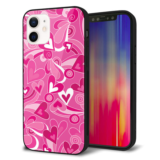 iPhone 12 強化ガラス&TPUスマホケース ガラプリ【383 ピンクのハート】