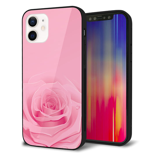 iPhone 12 強化ガラス&TPUスマホケース ガラプリ【401 ピンクのバラ】