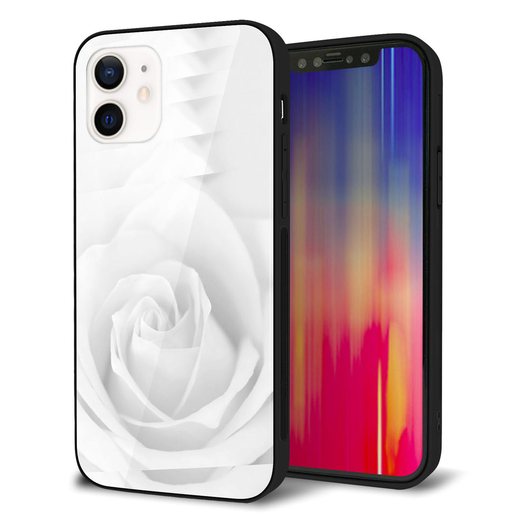 iPhone12 強化ガラス&TPUスマホケース ガラプリ【402 ホワイトRose】