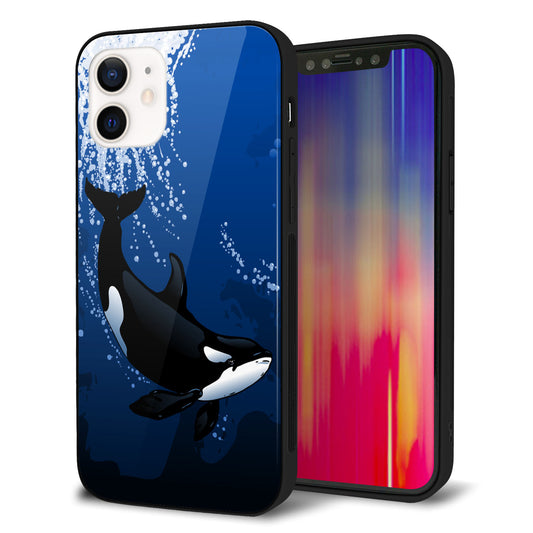 iPhone 12 強化ガラス&TPUスマホケース ガラプリ【423 シャチ】