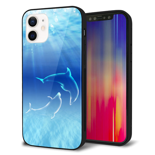 iPhone 12 強化ガラス&TPUスマホケース ガラプリ【1048 海の守り神イルカ】