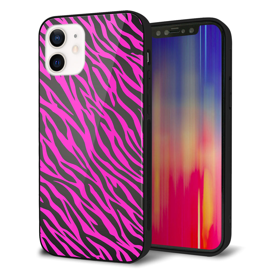 iPhone12 強化ガラス&TPUスマホケース ガラプリ【1058 デザインゼブラ(PU)】