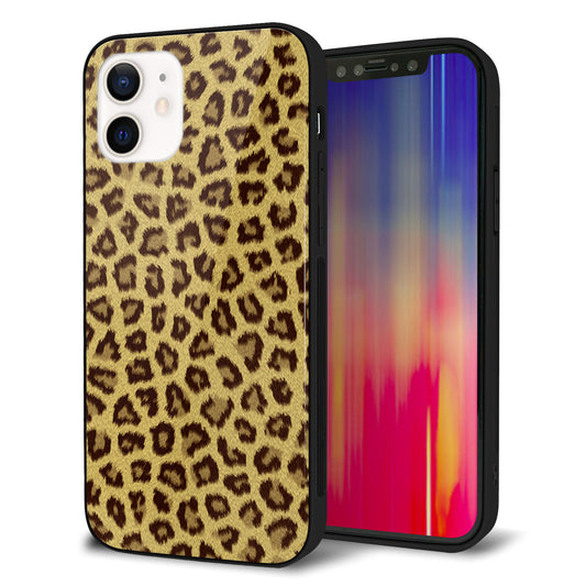 iPhone 12 強化ガラス&TPUスマホケース ガラプリ【1065 ヒョウ柄ベーシックSゴールド】