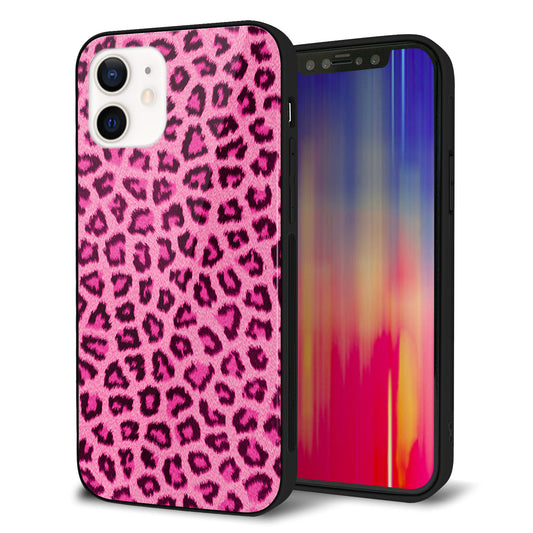 iPhone 12 強化ガラス&TPUスマホケース ガラプリ【1066 ヒョウ柄ベーシックSピンク】