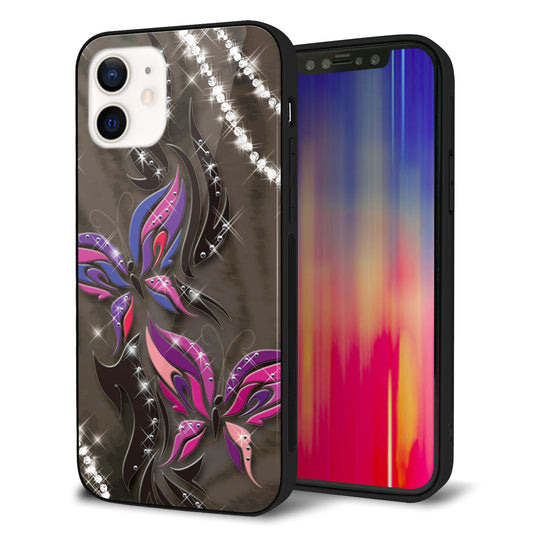iPhone 12 強化ガラス&TPUスマホケース ガラプリ【1164 キラめくストーンと蝶】