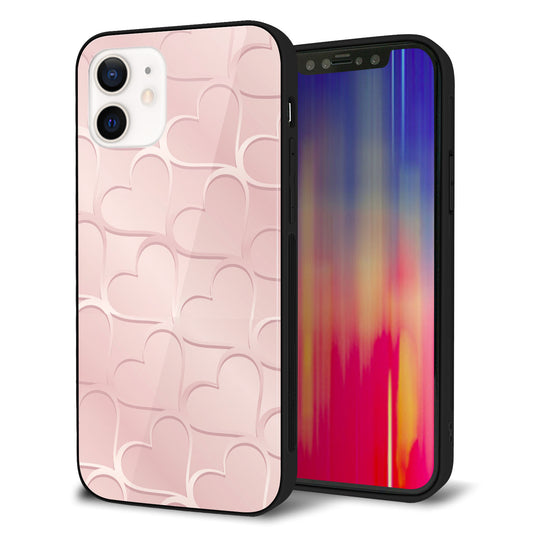 iPhone 12 強化ガラス&TPUスマホケース ガラプリ【1340 かくれハート(桜色)】