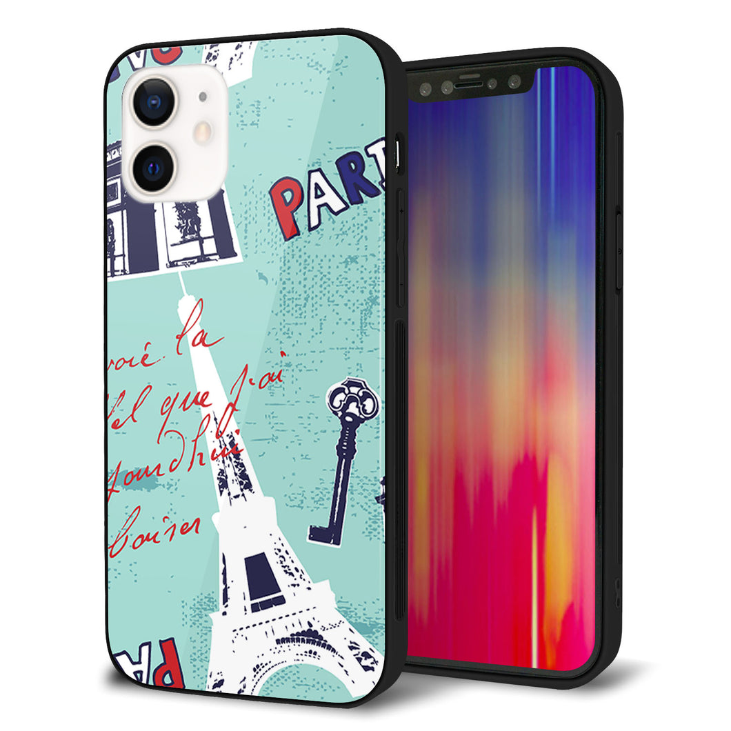 iPhone12 強化ガラス&TPUスマホケース ガラプリ【EK812 ビューティフルパリブルー】