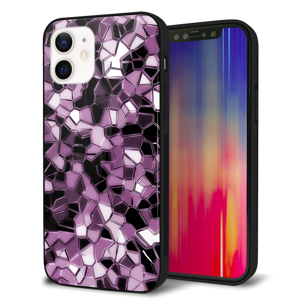 iPhone12 強化ガラス&TPUスマホケース ガラプリ【EK837 テクニカルミラーパープル】