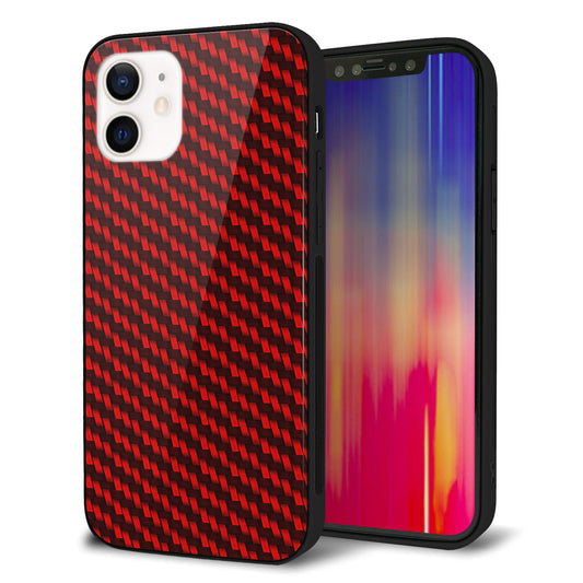 iPhone 12 強化ガラス&TPUスマホケース ガラプリ【EK906 レッドカーボン】