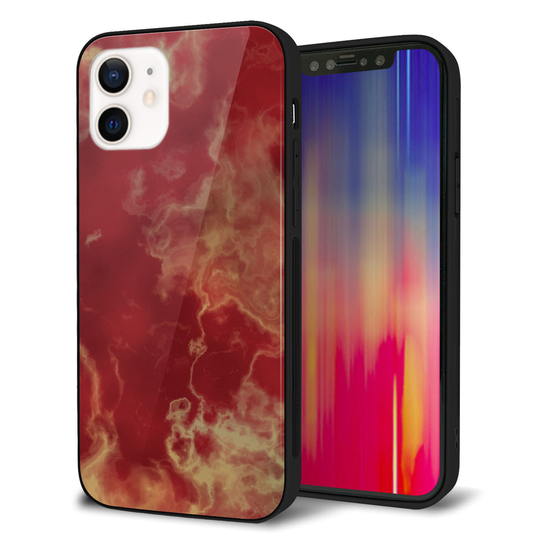 iPhone12 強化ガラス&TPUスマホケース ガラプリ【KM870 大理石RD】