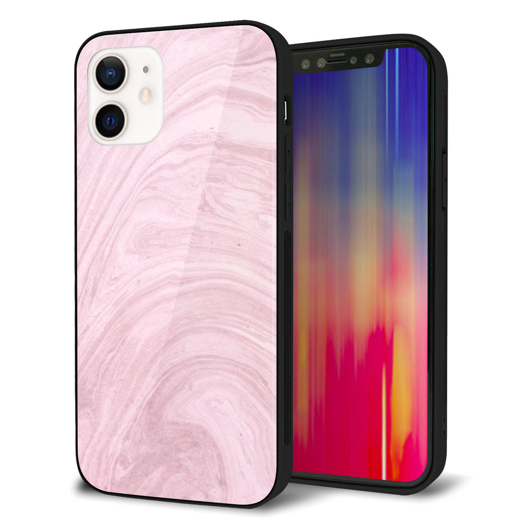 iPhone12 強化ガラス&TPUスマホケース ガラプリ【KM873 大理石ラベンダー】