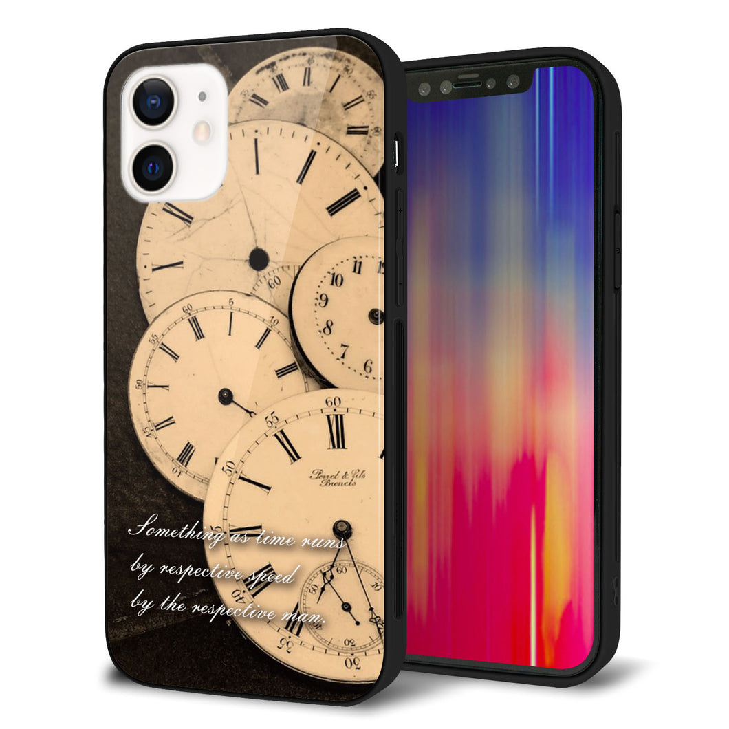 iPhone12 強化ガラス&TPUスマホケース ガラプリ【KM874 時計】