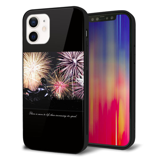 iPhone12 強化ガラス&TPUスマホケース ガラプリ【KM878 バイクと花火】