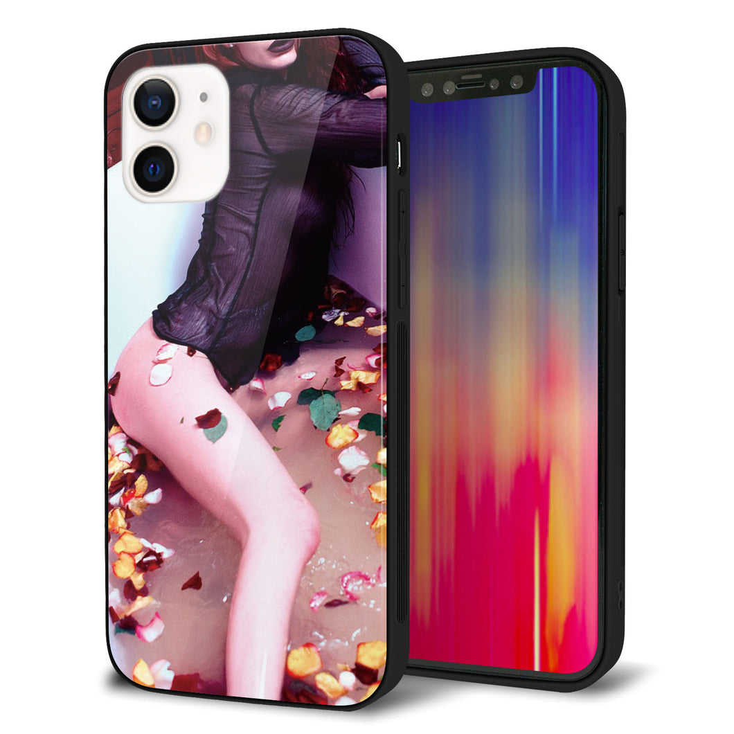 iPhone12 強化ガラス&TPUスマホケース ガラプリ【KM885 バラ風呂】