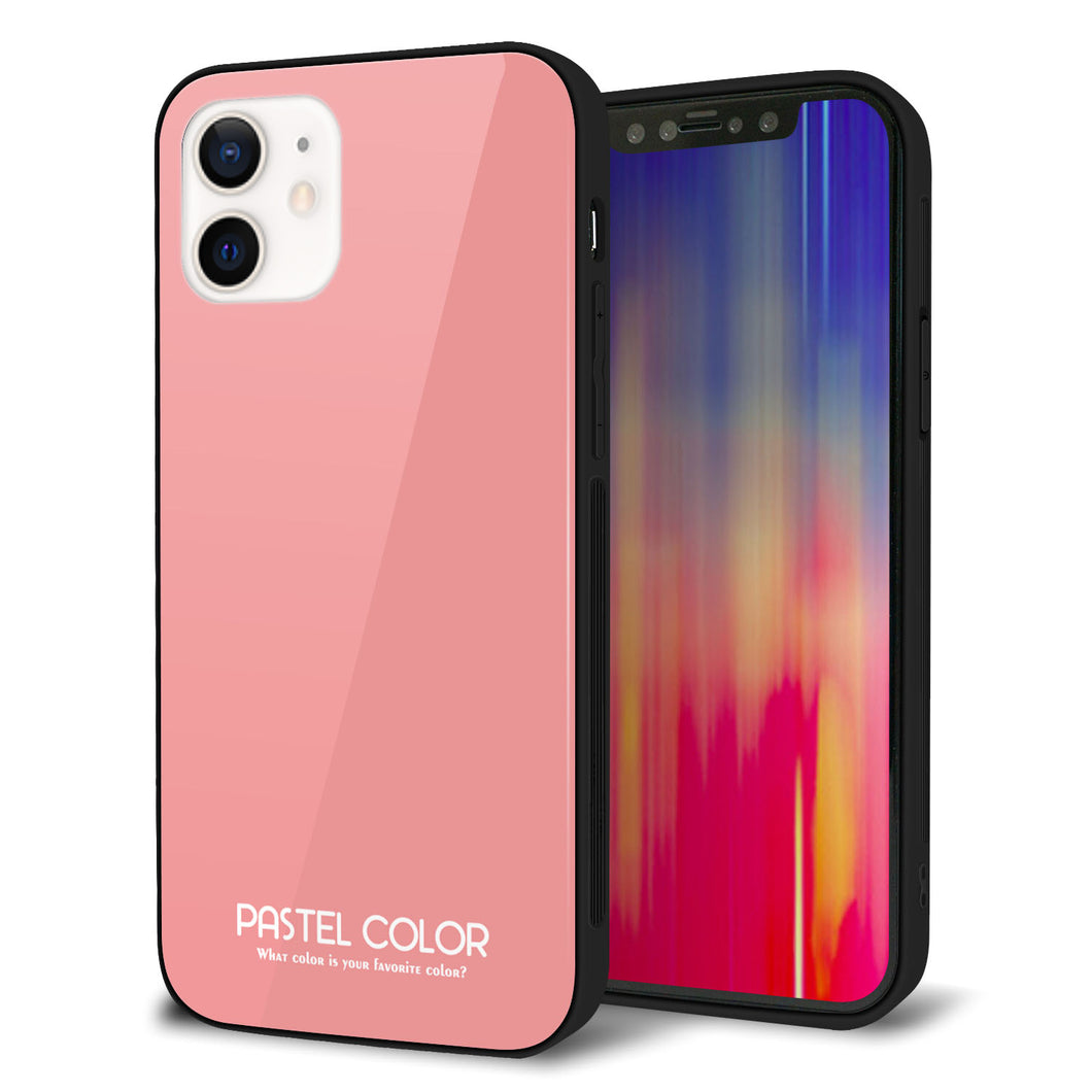 iPhone12 強化ガラス&TPUスマホケース ガラプリ【KM902 パステルカラー(パステルレッド)】