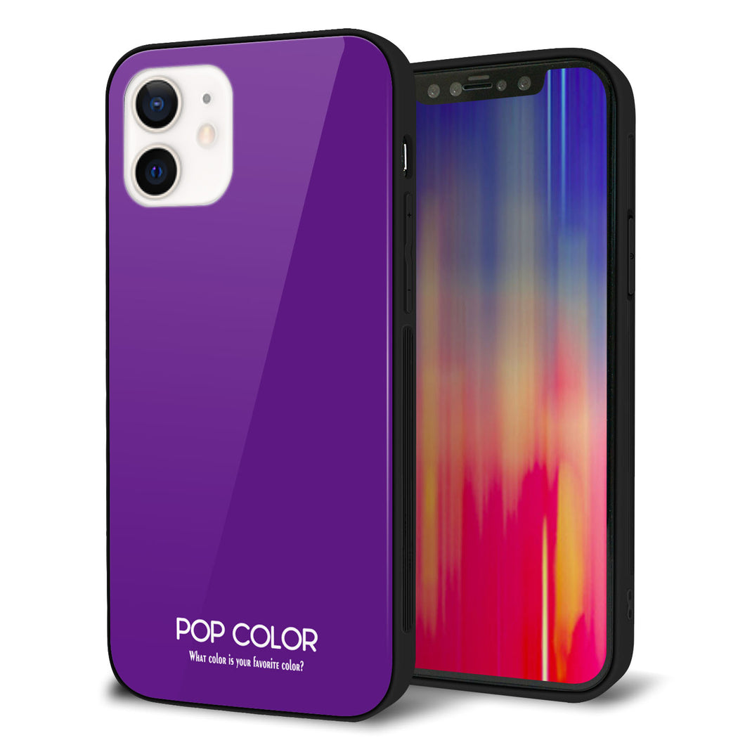 iPhone12 強化ガラス&TPUスマホケース ガラプリ【KM909 ポップカラー(パープル)】