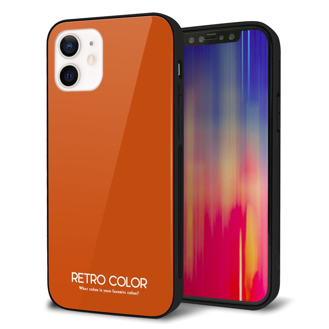 iPhone12 強化ガラス&TPUスマホケース ガラプリ【KM917 レトロカラー(ダークオレンジ)】