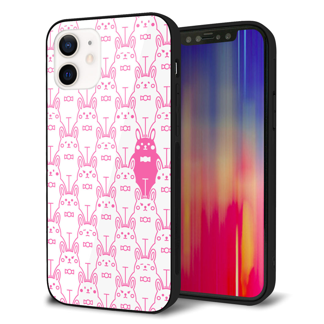 iPhone12 強化ガラス&TPUスマホケース ガラプリ【MA914 パターン ウサギ】