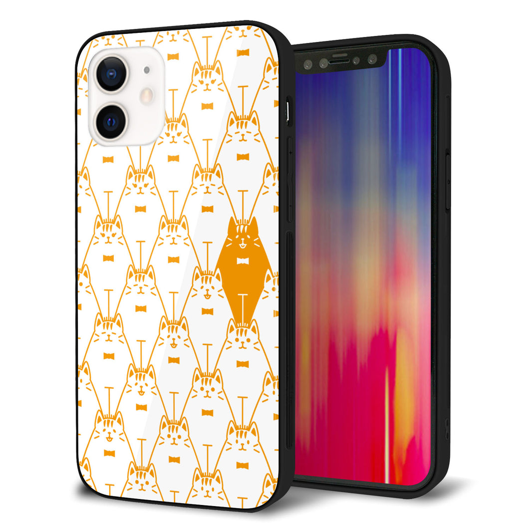 iPhone12 強化ガラス&TPUスマホケース ガラプリ【MA915 パターン ネコ】