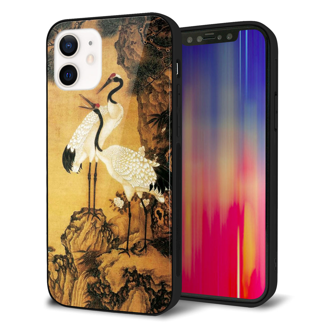 iPhone12 強化ガラス&TPUスマホケース ガラプリ【MA969 和柄 鶴鯉 A】