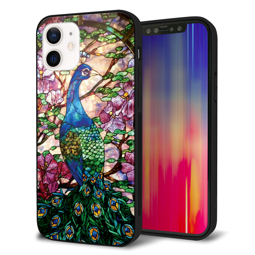 iPhone12 強化ガラス&TPUスマホケース ガラプリ【MA996 ステンドグラス クジャク】