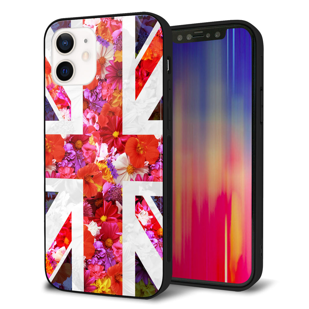 iPhone12 強化ガラス&TPUスマホケース ガラプリ【SC801 ユニオンジャック リアルフラワー】