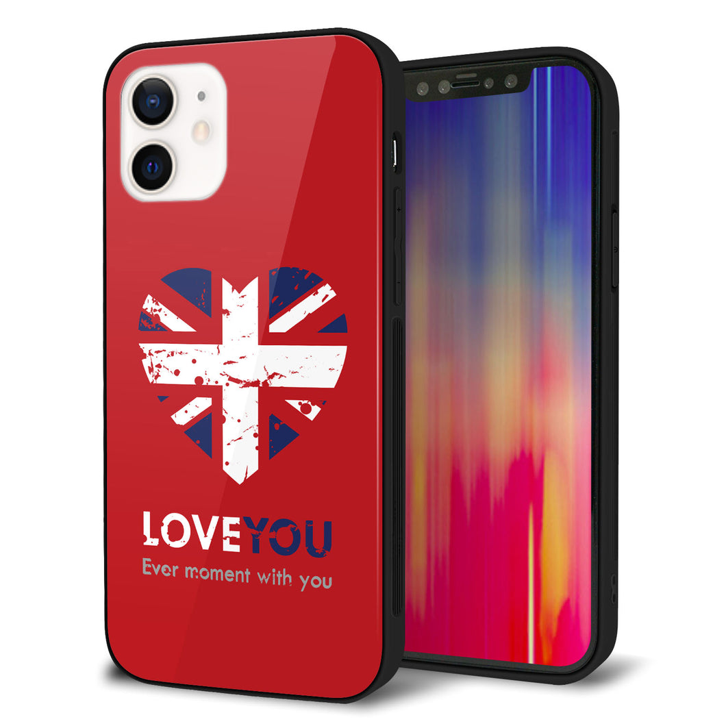 iPhone12 強化ガラス&TPUスマホケース ガラプリ【SC804 ユニオンジャック ハートビンテージレッド】