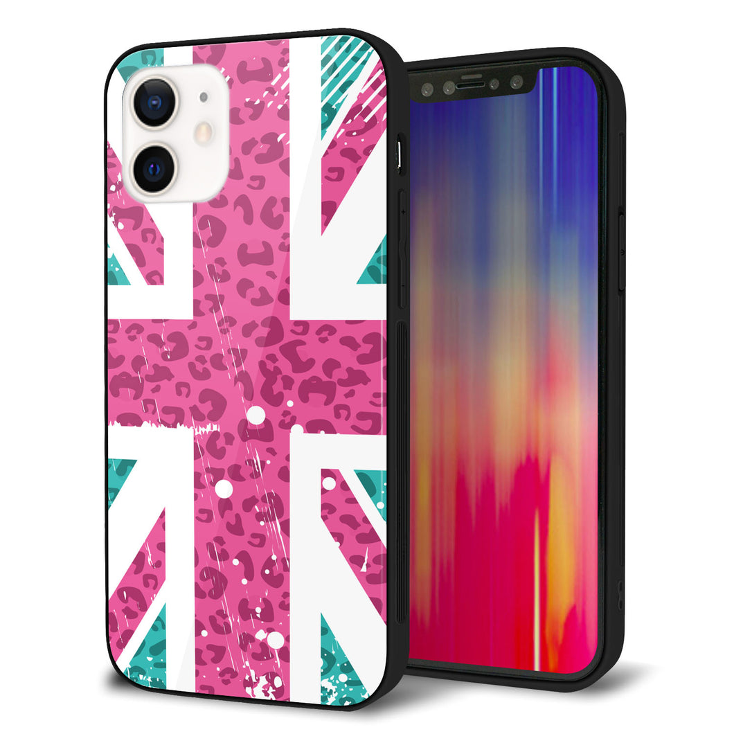 iPhone12 強化ガラス&TPUスマホケース ガラプリ【SC807 ユニオンジャック ピンクヒョウ柄】