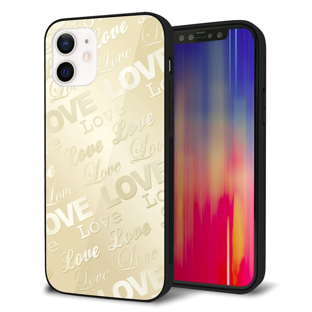iPhone12 強化ガラス&TPUスマホケース ガラプリ【SC840 エンボス風LOVEリンク(ヌーディーベージュ)】