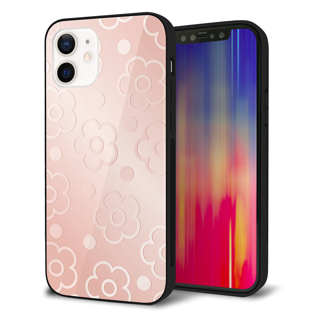 iPhone12 強化ガラス&TPUスマホケース ガラプリ【SC843 エンボス風デイジーシンプル(ローズピンク)】