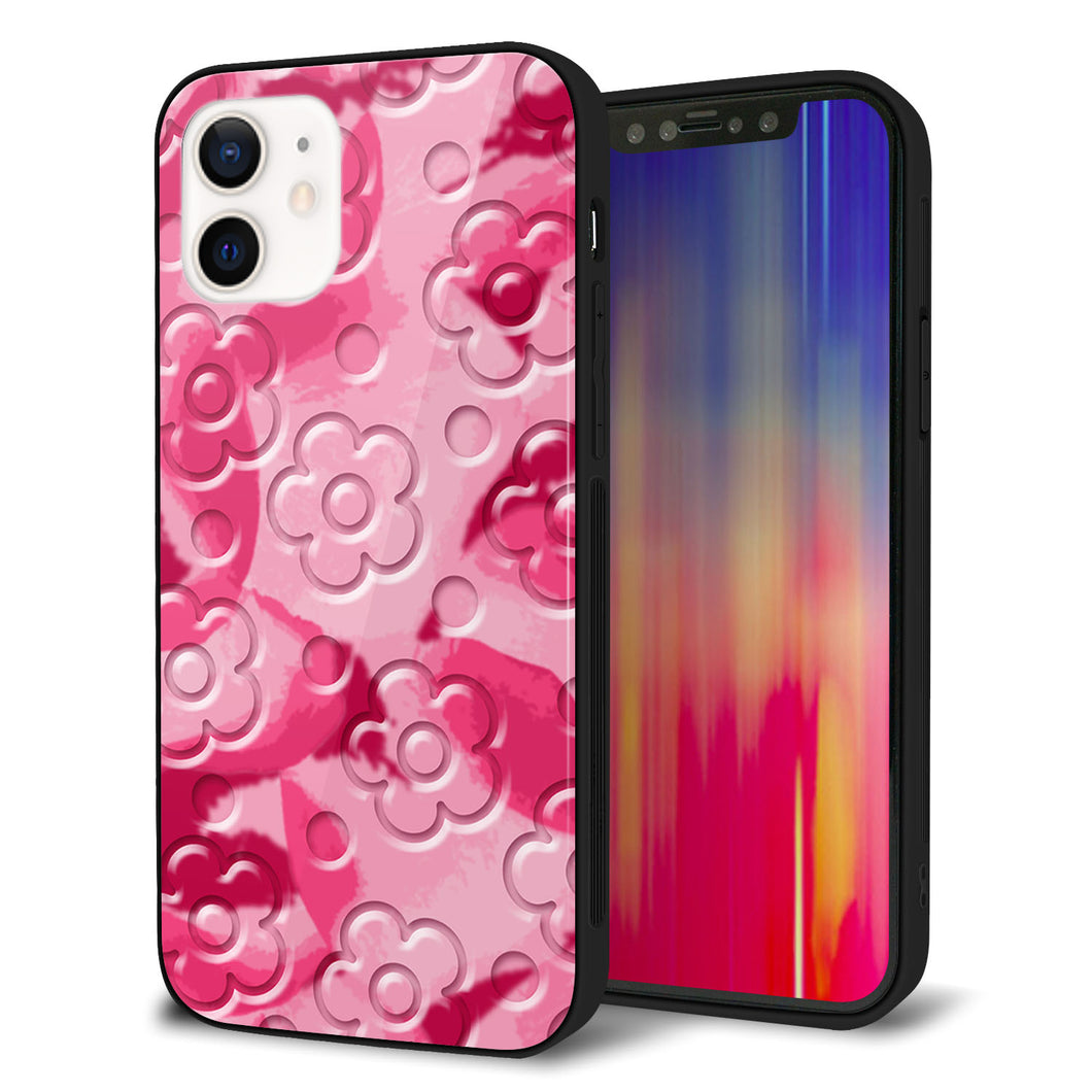 iPhone12 強化ガラス&TPUスマホケース ガラプリ【SC847 フラワーヴェルニ花濃いピンク(ローズアンディアン)】