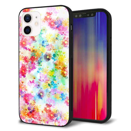 iPhone 12 強化ガラス&TPUスマホケース ガラプリ【SC876 リバティプリント プレスドフラワー(ホワイト)】